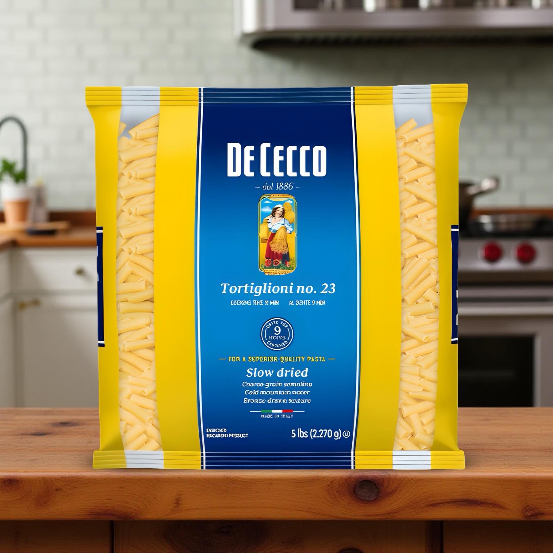 De Cecco Semolina Pasta, Tortiglioni No.23, 5 Pound (Pack of 4)