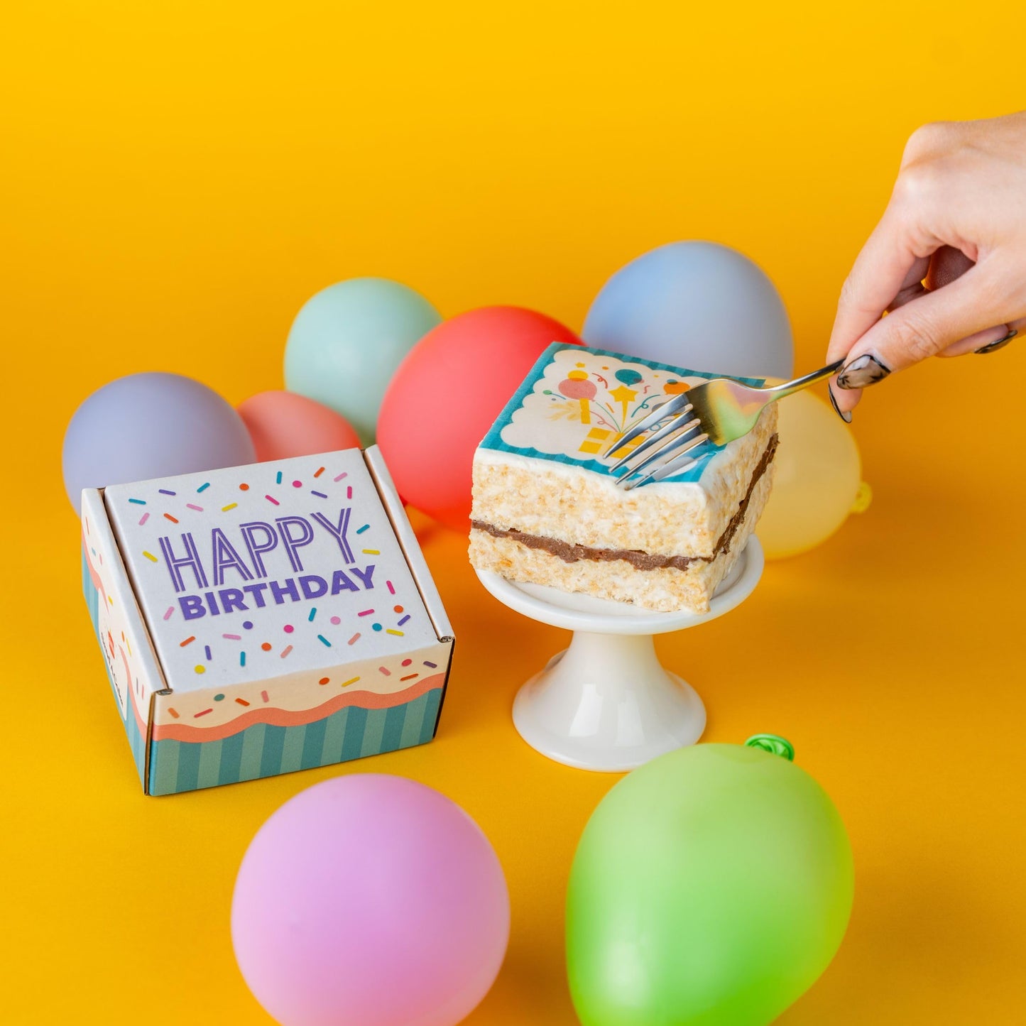 Happy Birthday Gourmet Sweet Treat Gift Box with 1 Delicious Jumbo Chocolate Caramel Crispy Treat - Ready-to-Gift Birthday Treat Box for Women, Men