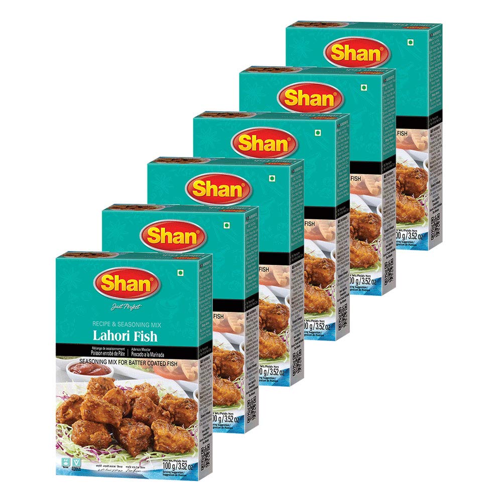Shan Lahori Fish Recipe and Seasoning Mix 3.5 oz (100g) - Spice Powder for Batter Coated Fried Fish - Suitable for Vegetarians - Airtight Bag in a Box