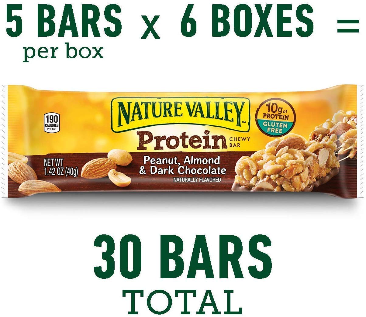 Nature Valley Chewy Granola Bar, Protein, Peanut, Almond and Dark Chocolate, Gluten Free, 1.4 Oz, 5 Bars (24 Boxes)
