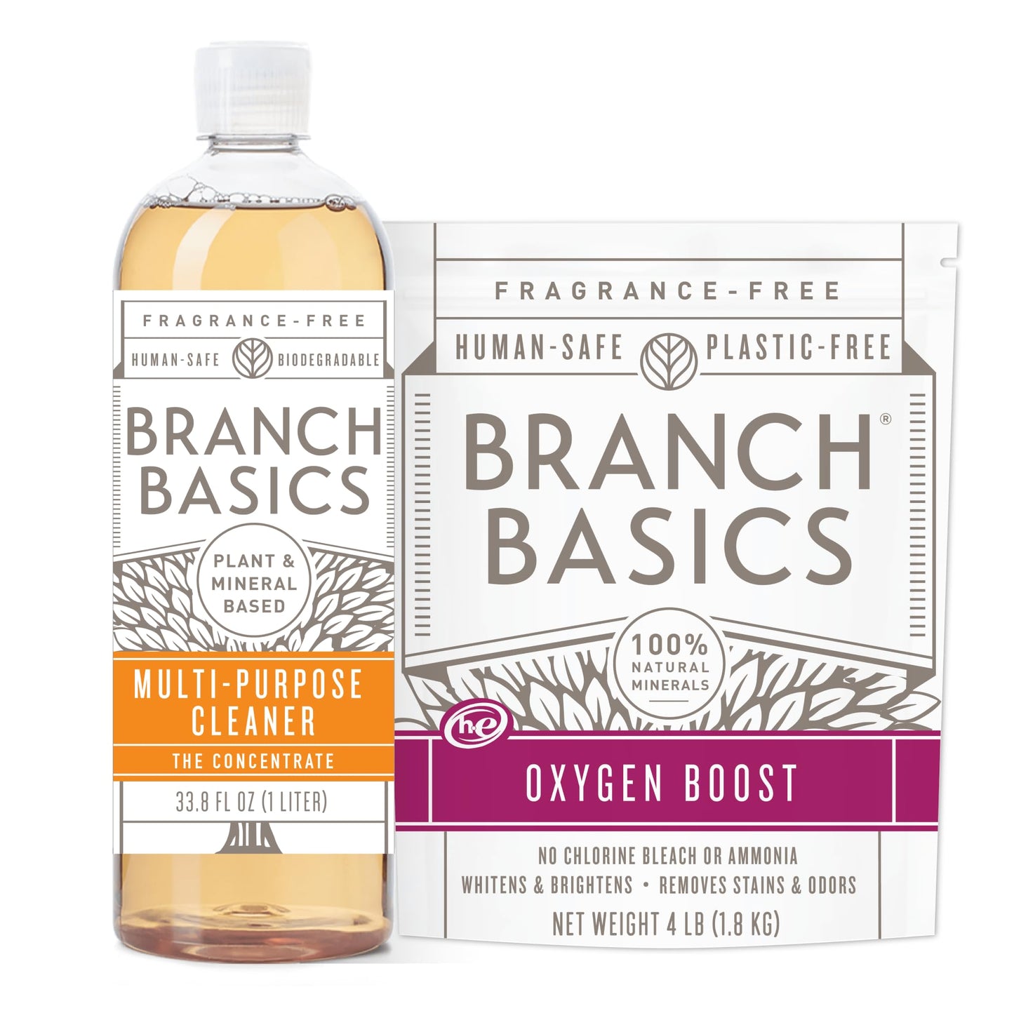 Branch Basics Concentrate (33.8 oz) + Oxygen Boost (4 lbs) | Multi-Surface All Purpose Cleaner Concentrate + Natural Stain Remover, Grout Cleaner |
