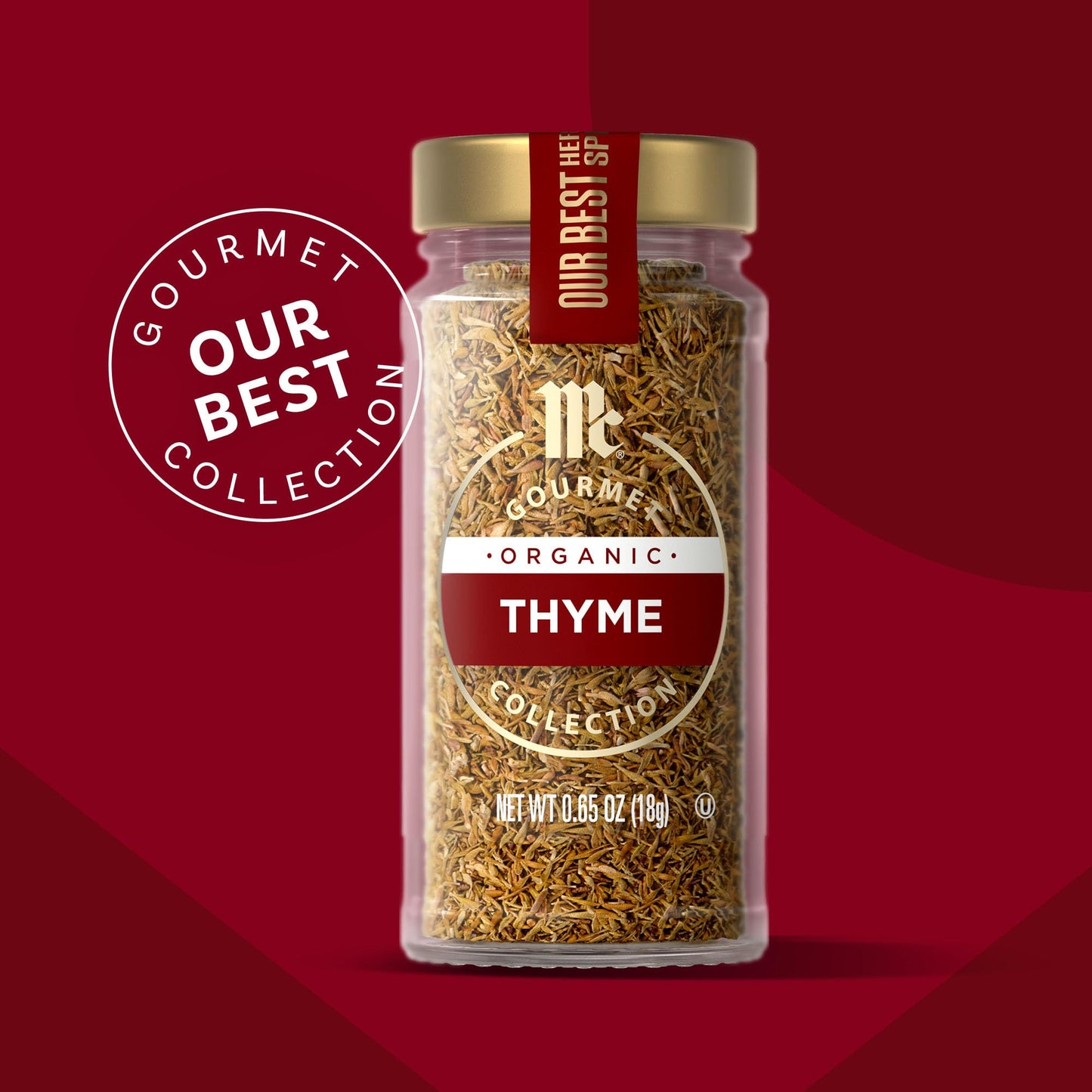 McCormick Gourmet Collection Thyme, Organic, Non GMO, Our Best Herbs & Spices, Warm, Aromatic Flavor Enhances Soups, Stews, Grilled Meats, Vegetables