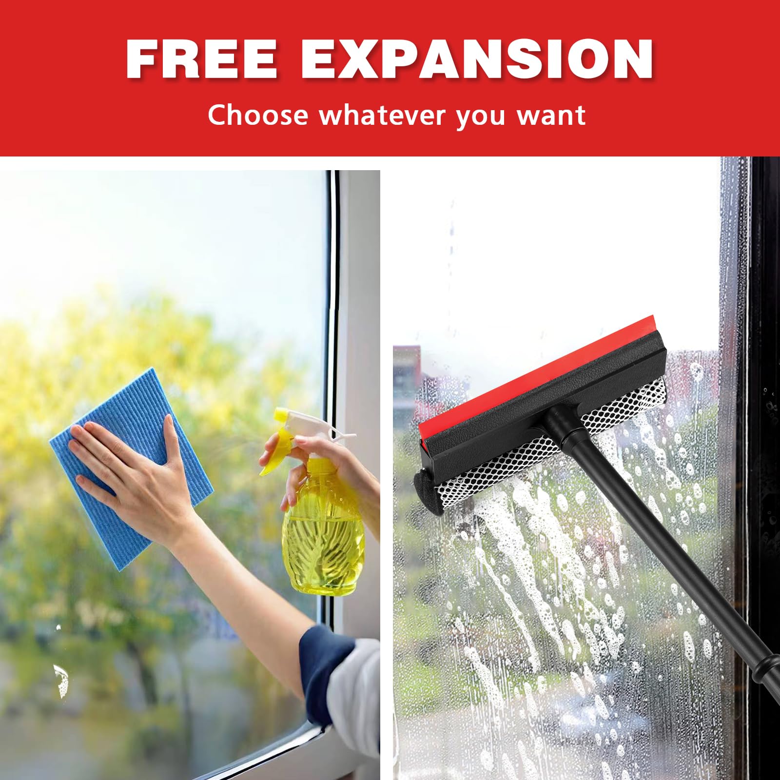 Professional 8.1" 2 in 1 Window Squeegee with 16" Long Handle,Car Squeegee for Gas Station,Home,Car?Glass,Shower,Outdoor High Window Cleaning