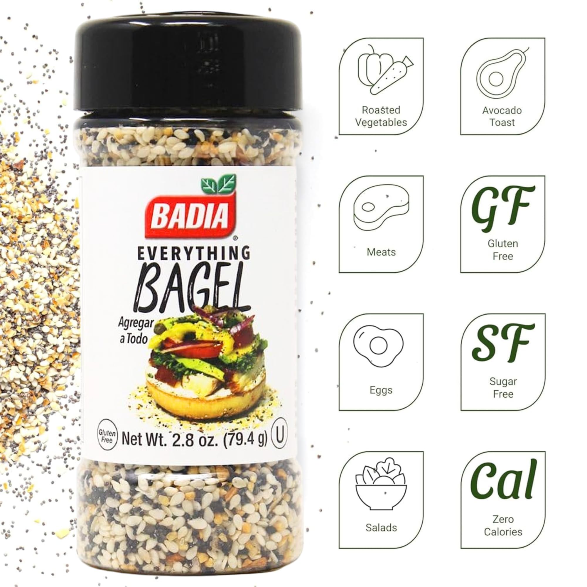 Badia Everything Bagel Seasoning Blend, 2.8 oz - Sesame Seed, Poppy Seed, Garlic, Onion and Salt