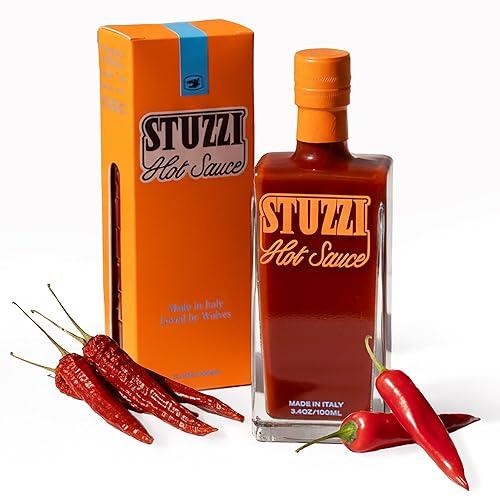 Stuzzi Premium Italian Hot Sauce, Small-Batch Craft Sauce, Dried Campanian & Cayenne Peppers, Medium Heat on Pizza, Tacos + More,Vegan, Non-GMO,No