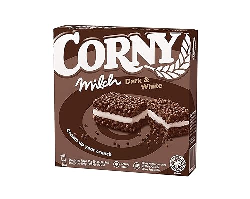 Corny Milch Dark & White Milk Sandwich Cereal Bar | Milk Cream Combined With Valuable Cereals | With Delicious Cocoa Crispies | 4 x 30 g Bars | 1 x