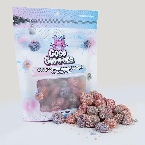 Goso Gummies Sour Cotton Candy Gusher Bombs - 6oz Bag - Sour Cotton Candy Juice-Filled Candy - Viral Premium Candy