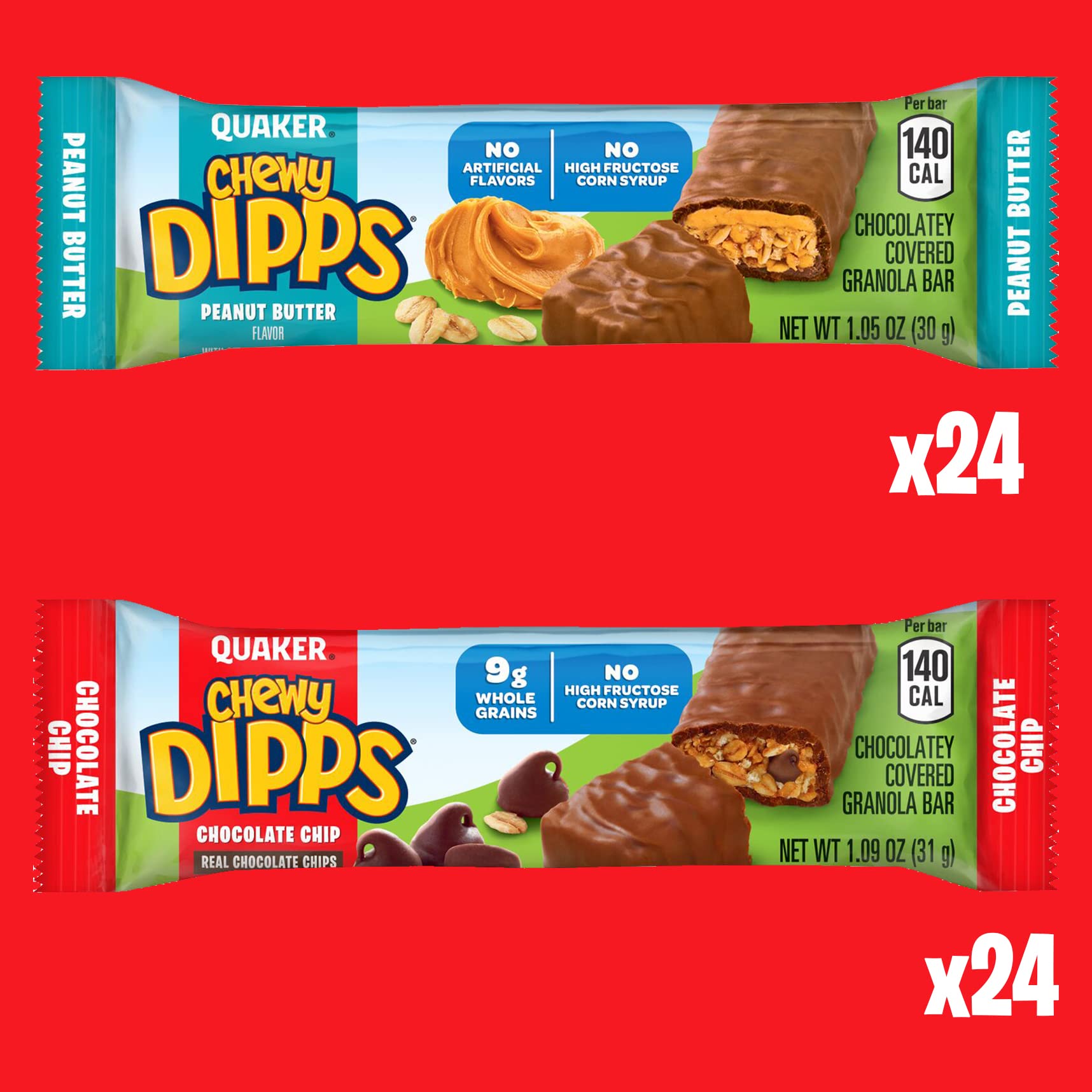 Quaker Chewy Dipps Chocolate Covered Granola Bars, 2 Flavor Variety Pack, 48 Count (Pack of 1)