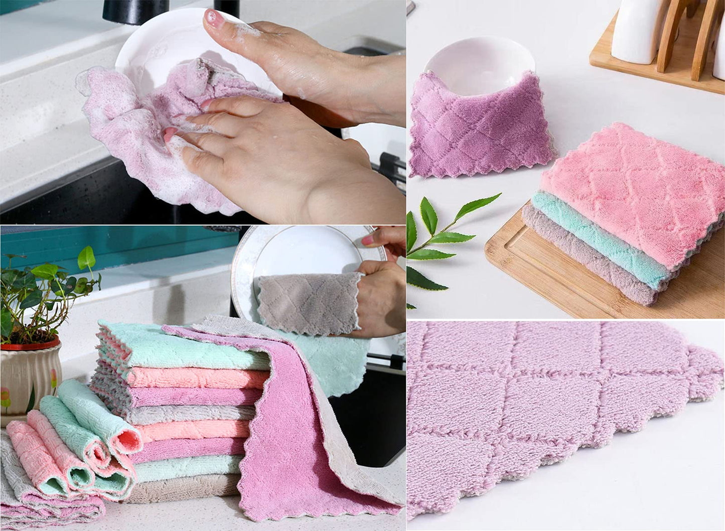 10 Pack Kitchen Cloth, Microfiber Dish Towels Washcloths, Super Absorbent Coral Velvet Dishtowels, Premium Cleaning Cloths,Non-Stick Oil Quick Dry