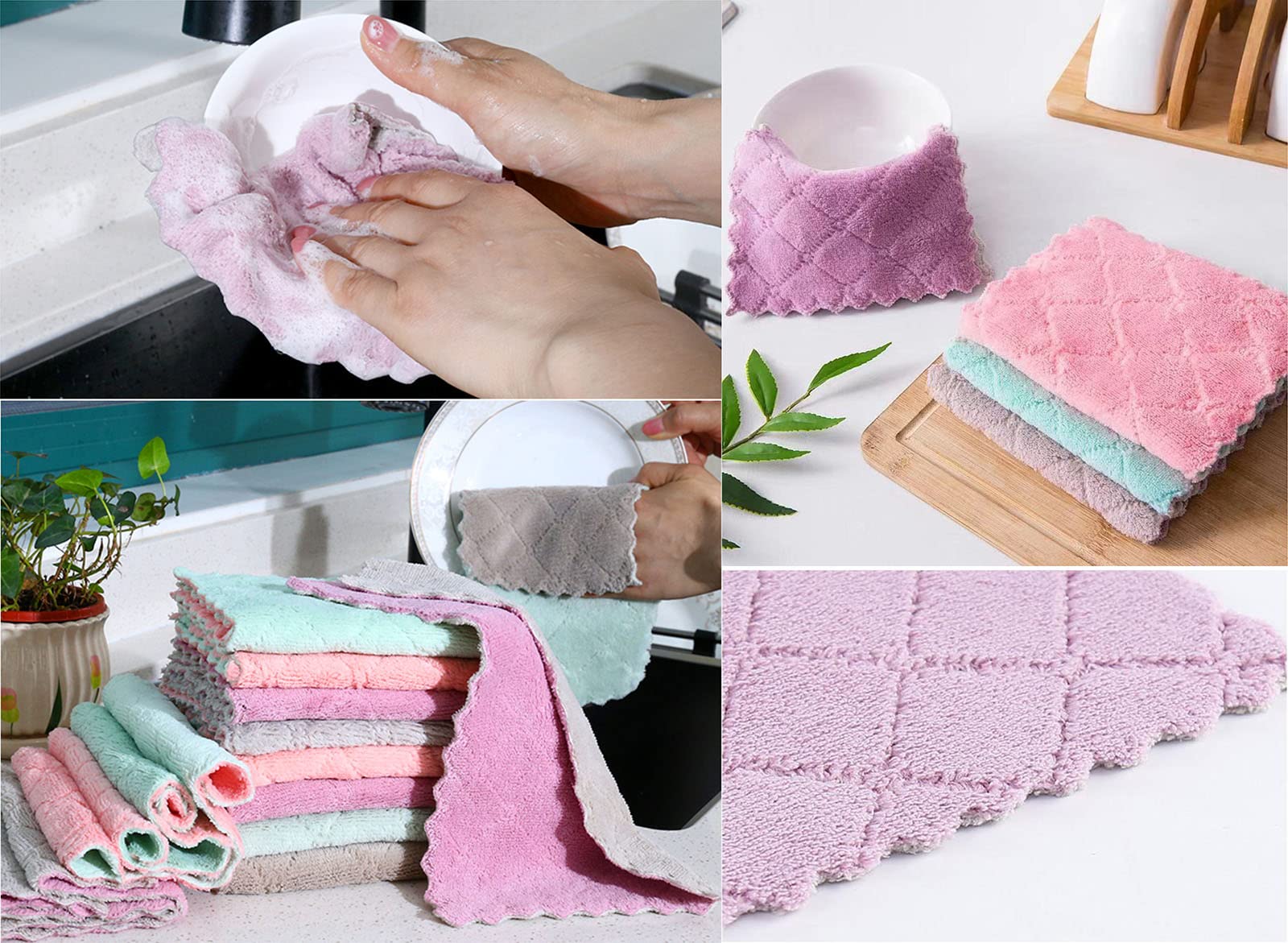 10 Pack Kitchen Cloth, Microfiber Dish Towels Washcloths, Super Absorbent Coral Velvet Dishtowels, Premium Cleaning Cloths,Non-Stick Oil Quick Dry