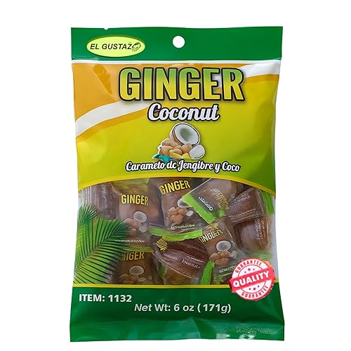 El Gustazo Ginger Coconut Candy - Caramelo de Jengibre y Coco, 6 oz (171 g) Bag - Individually Wrapped Hard Candy