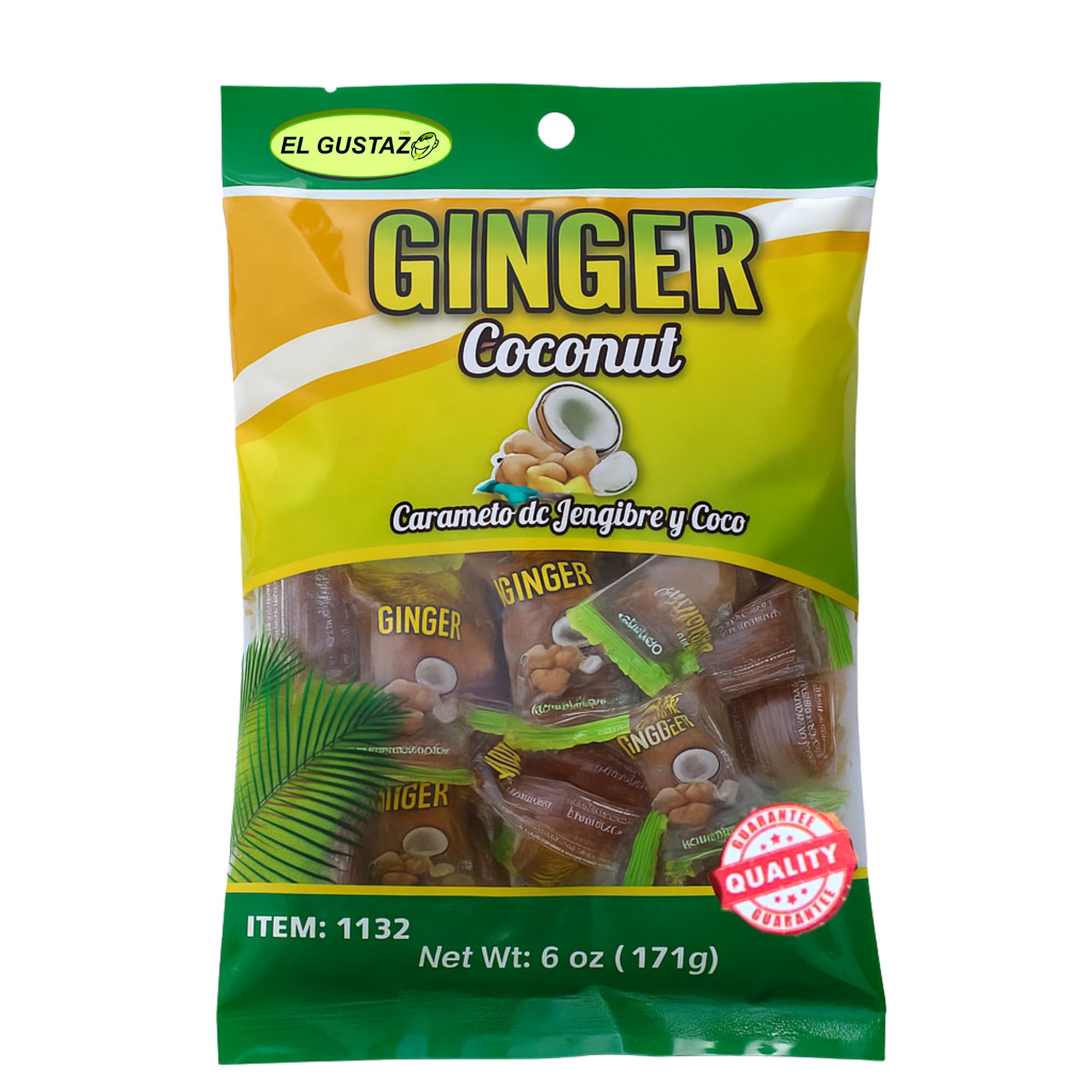 El Gustazo Ginger Coconut Candy - Caramelo de Jengibre y Coco, 6 oz (171 g) Bag - Individually Wrapped Hard Candy