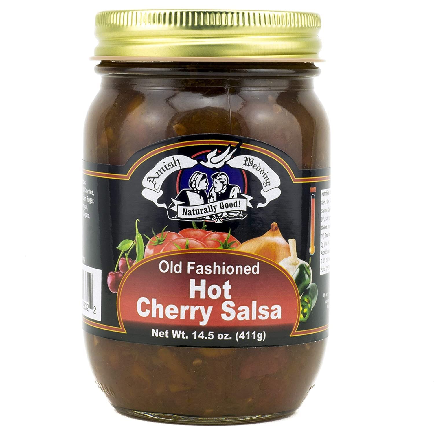 Amish Wedding Kettle Cooked Salsa, Thick and Chunky Pack of 2 14.5 ounce Jars, Hot Cherry