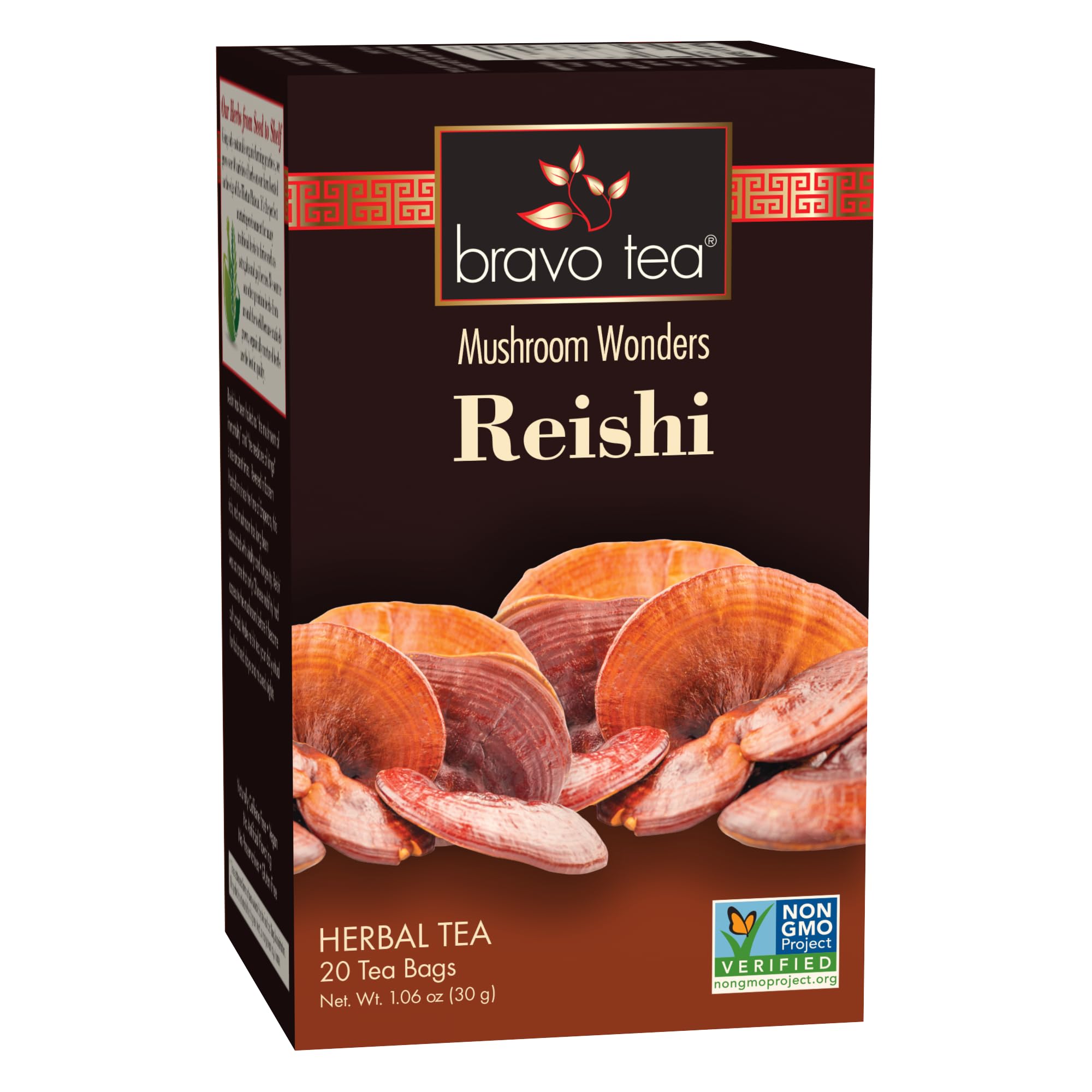 Bravo Tea Reishi Mushroom Herbal Tea, Caffeine Free 20 Tea Bags, 1 count