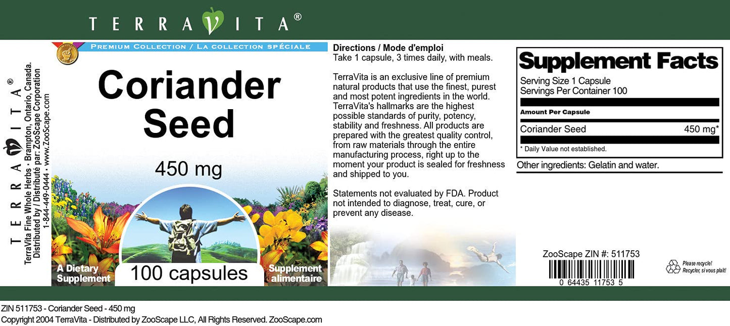 Coriander Seed - 450 mg (100 Capsules, ZIN: 511753) - 3 Pack