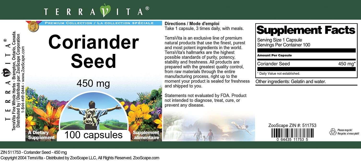Coriander Seed - 450 mg (100 Capsules, ZIN: 511753) - 3 Pack