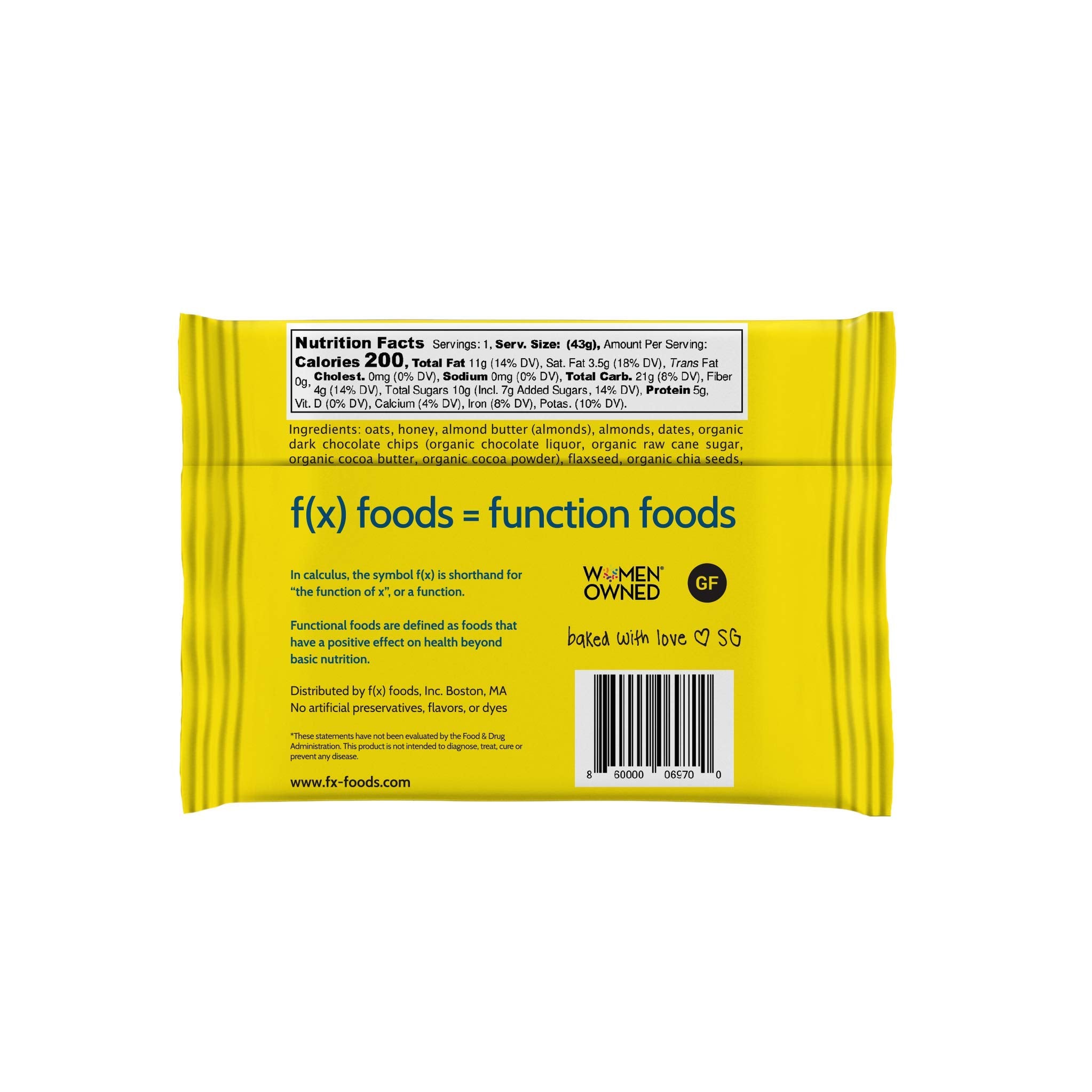 f(x) foods - Function Foods - Brain Food Bar - Granola Bar - Gluten Free - 11 Wholesome Ingredients - No Artificial Preservatives, Sweeteners or Dyes