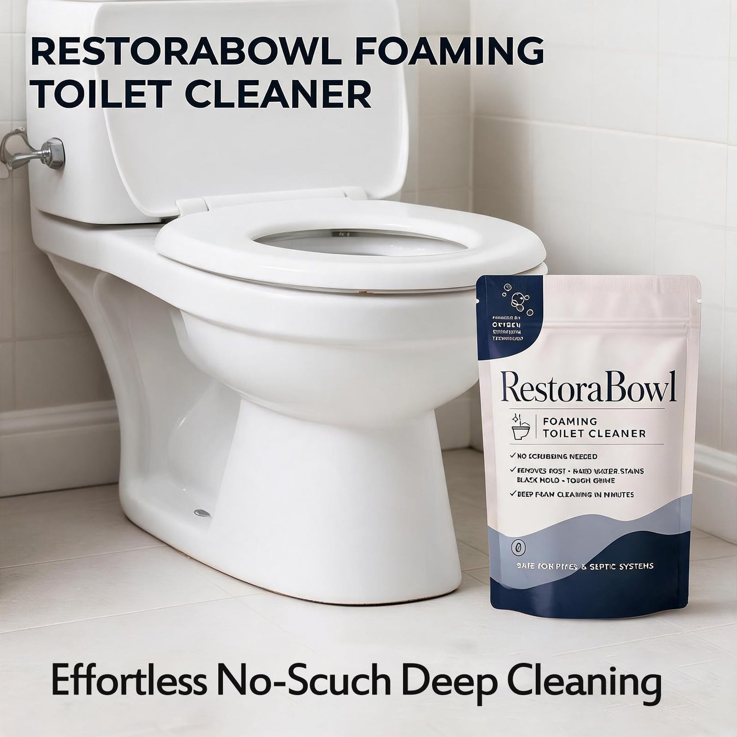 Restorabowl Toilet Bowl Cleaner, Foaming Powder for Deep Cleaning & Stain Remover, No Scrubbing, Splash-Free, Easy Bathroom Use, Fast-Acting, Powerful