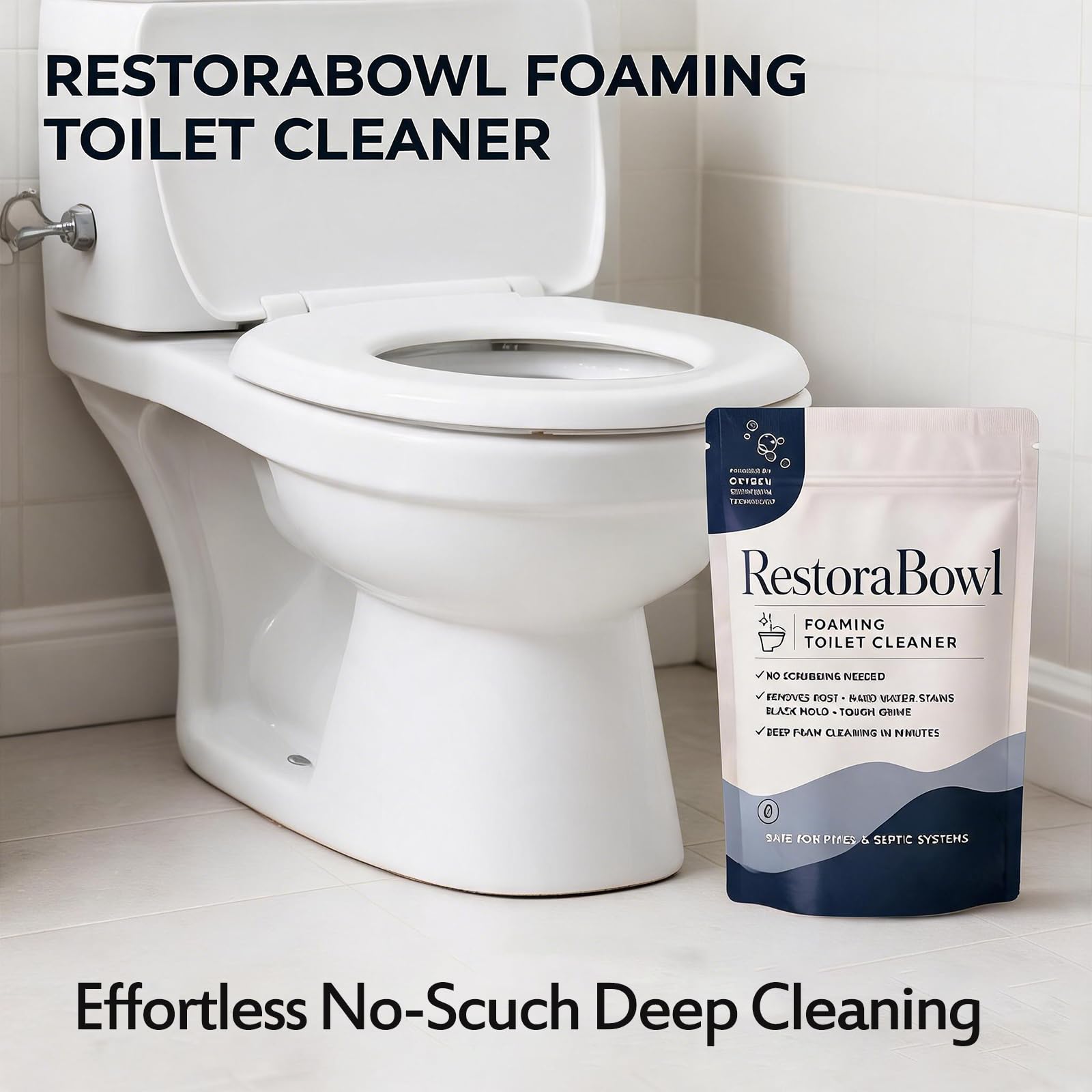 Restorabowl Toilet Bowl Cleaner, Foaming Powder for Deep Cleaning & Stain Remover, No Scrubbing, Splash-Free, Easy Bathroom Use, Fast-Acting, Powerful