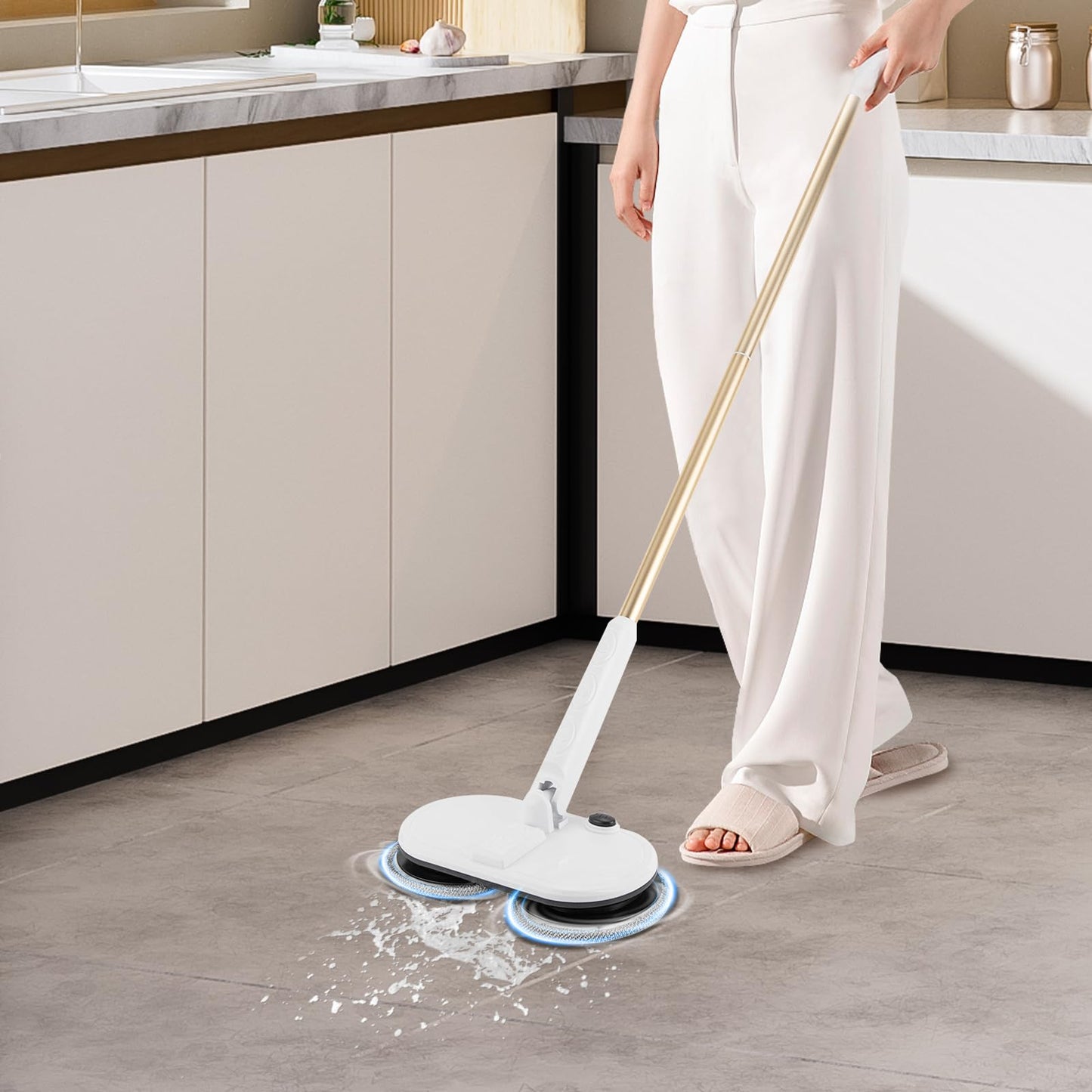 Cordless Electric Spin Mop, 2000mAh 60+ min Runtime, Foot Switch No Bending, 150RPM, 4 Pads, Adjustable Lightweight Floor Cleaner for Hardwood Tile
