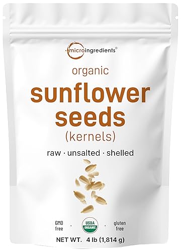 Organic Sunflower Seeds, 4lbs | Raw, Unsalted, & Shelled - Whole Kernels | Low Carb Snack | Great for Baking, Smoothies, & Salad Toppings | Non-GMO