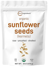 Organic Sunflower Seeds, 4lbs | Raw, Unsalted, & Shelled - Whole Kernels | Low Carb Snack | Great for Baking, Smoothies, & Salad Toppings | Non-GMO