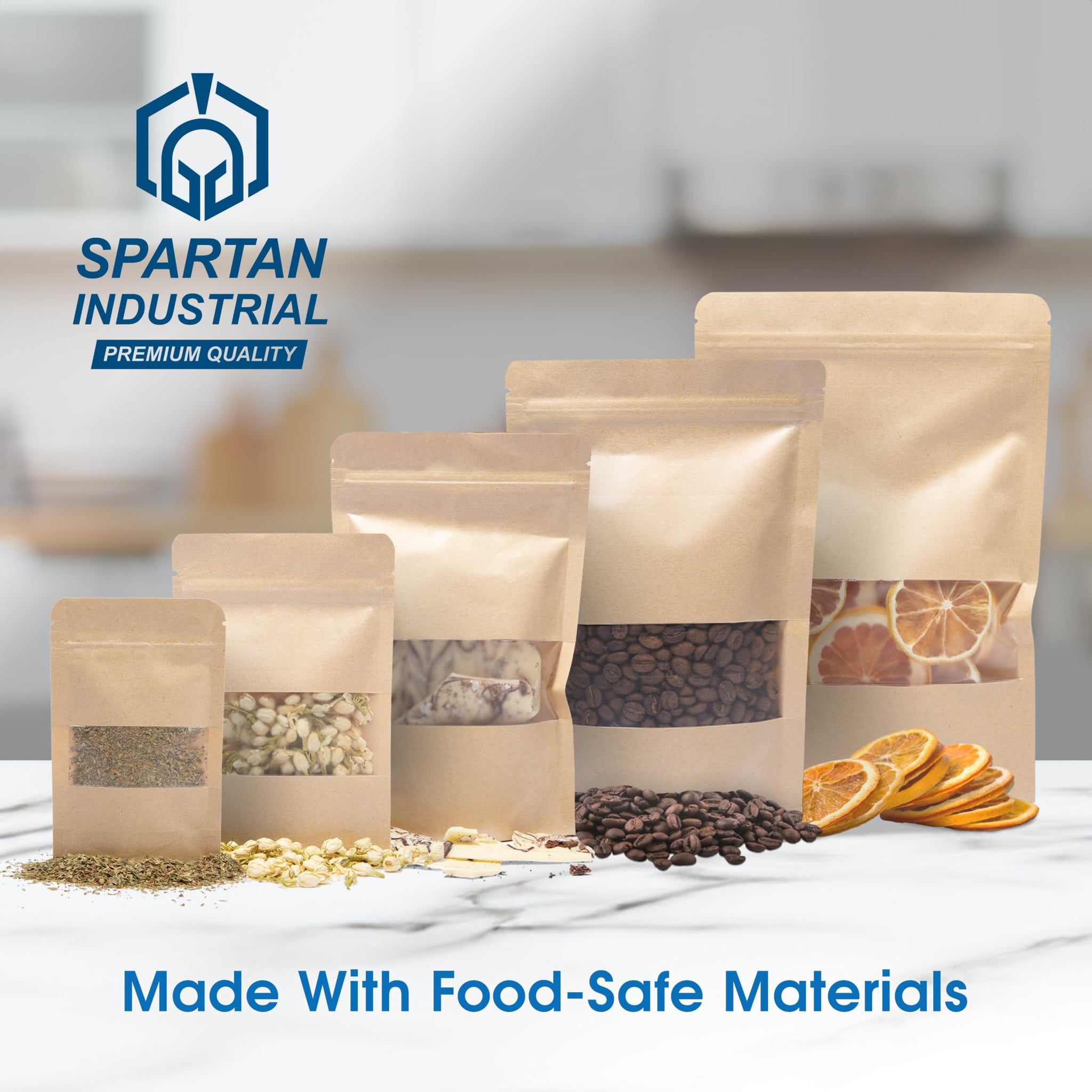 Spartan Industrial - 4" X 6" Kraft Paper Resealable Stand-Up Pouches - Pack of 1000 Small Smell-Proof Storage Pouches for Food Packaging, Pet Treats