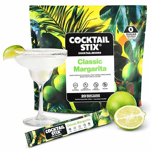 Cocktail Stix Classic Margarita Zero Sugar Mixer - Cocktail & Mocktail Drink Mixer - Water Flavoring Packets - Vegan - No Calories, No Carbs, No Sugar