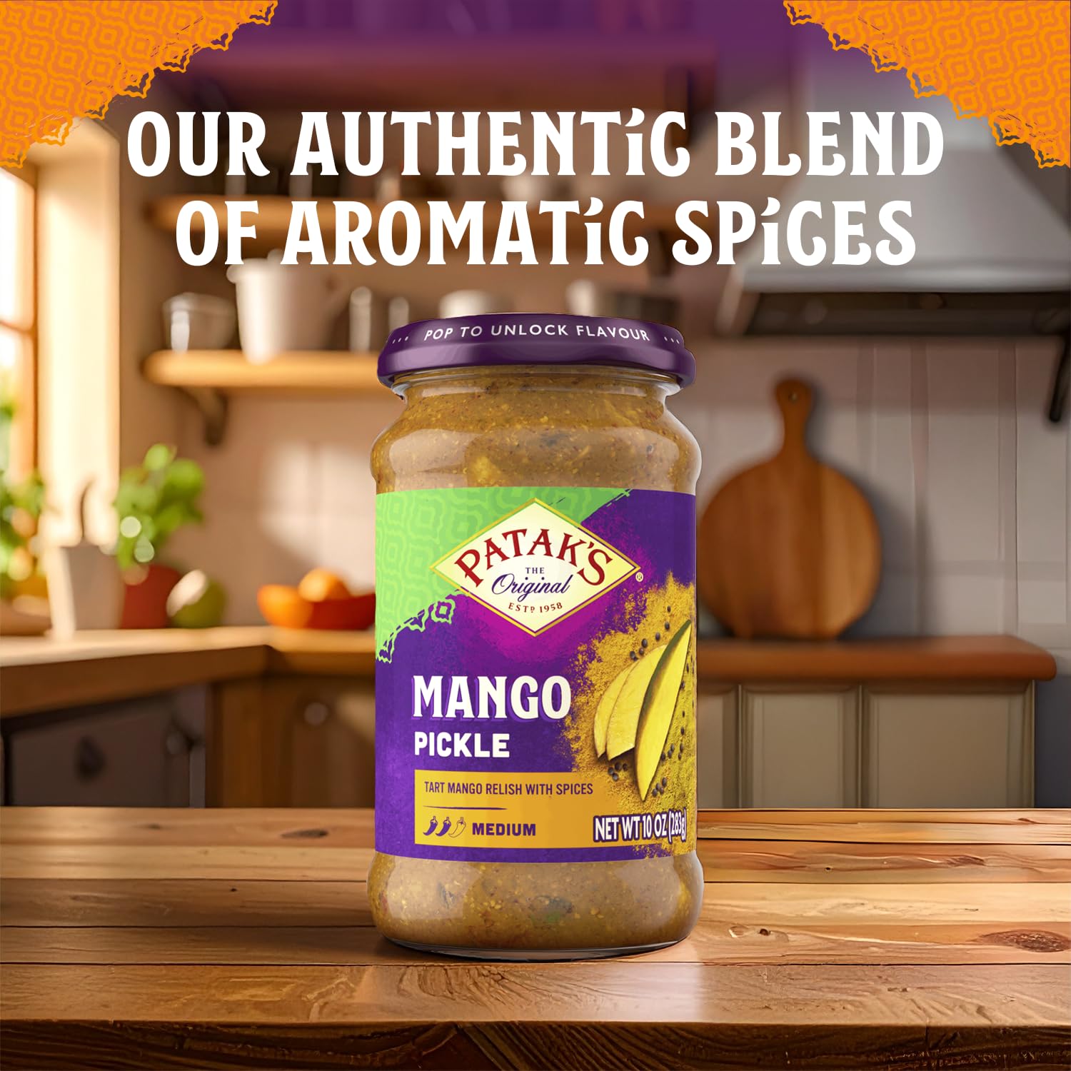 Patak’s Medium Mango Pickle - Authentic Indian Relish with Mango Chunks & Aromatic Spices - Perfect with Naan, Pappadum, Sandwiches & Salads - Vegan