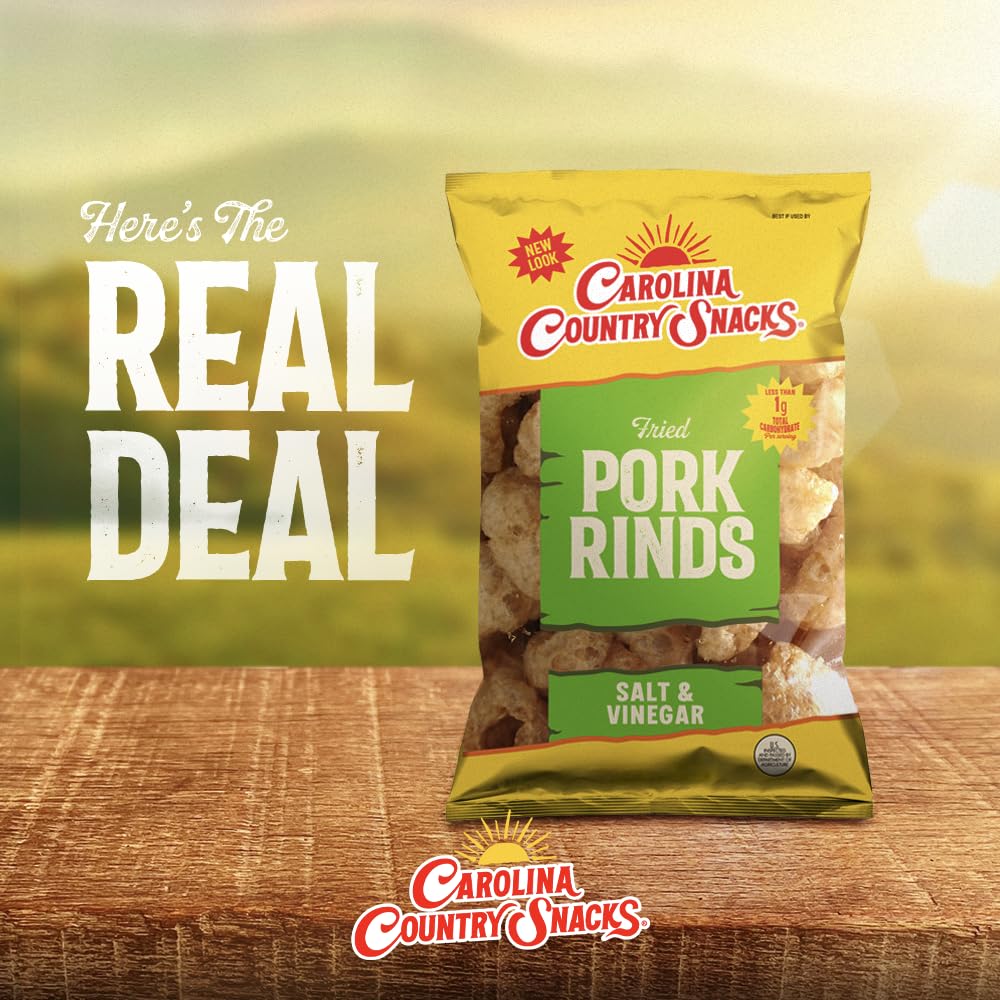 Carolina Country Snacks - Fried Pork Rinds Salt & Vinegar 1.75 oz (50g) | Bold Flavor, Crunchy Delight