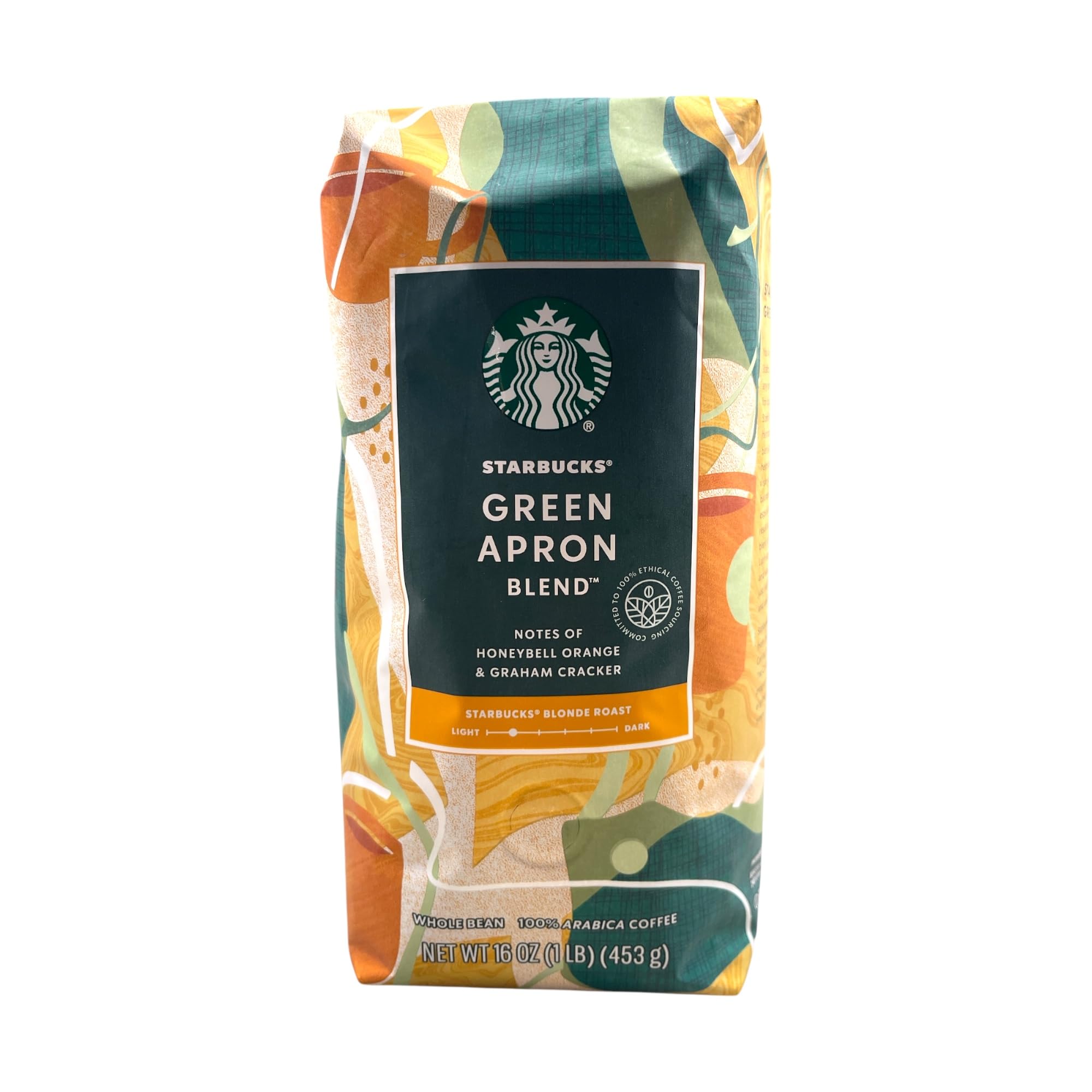 Starbucks Green Apron Blend Blonde Roast Whole Bean Coffee, Honeybell Orange & Graham Cracker Notes, 16 oz