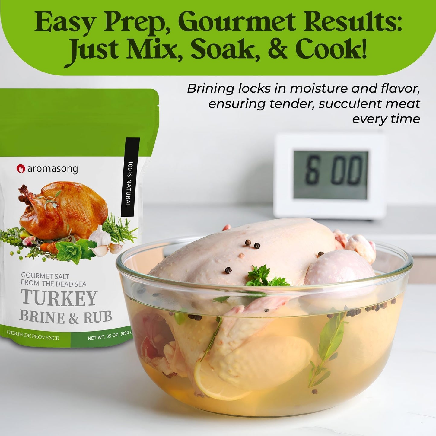 Aromasong Turkey Brine - 100% Natural - 2 LB Pack of 2 (Total of 4 LB) - For Wet & Dry Brining. (Herbs De Provence seasoning) (4 LB)