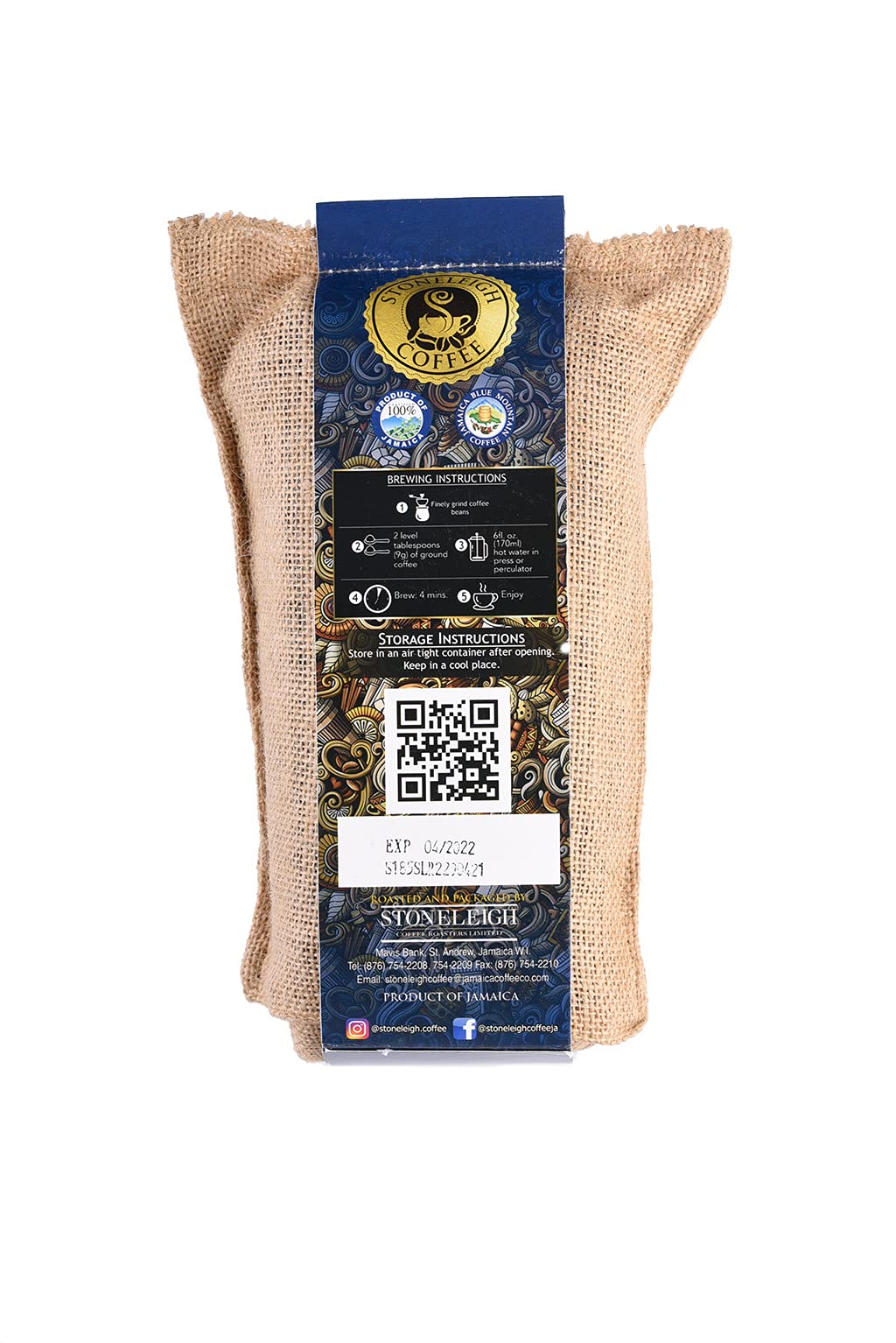 Stoneleigh Coffee - Two Pack(2) Premium 100% Grade A Jamaica Blue Mountain Coffee Roasted Beans - 16Ozs - Genuine Jamaican Product - Traditional