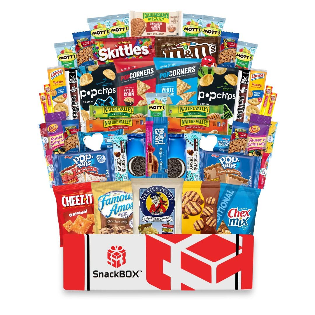 Original SnackBOX Care Package (50 Snacks) Variety Pack | Easter Basket, Final Exams, Date Night, Dorm Room, Student, College, Candy, Birthday, Gift
