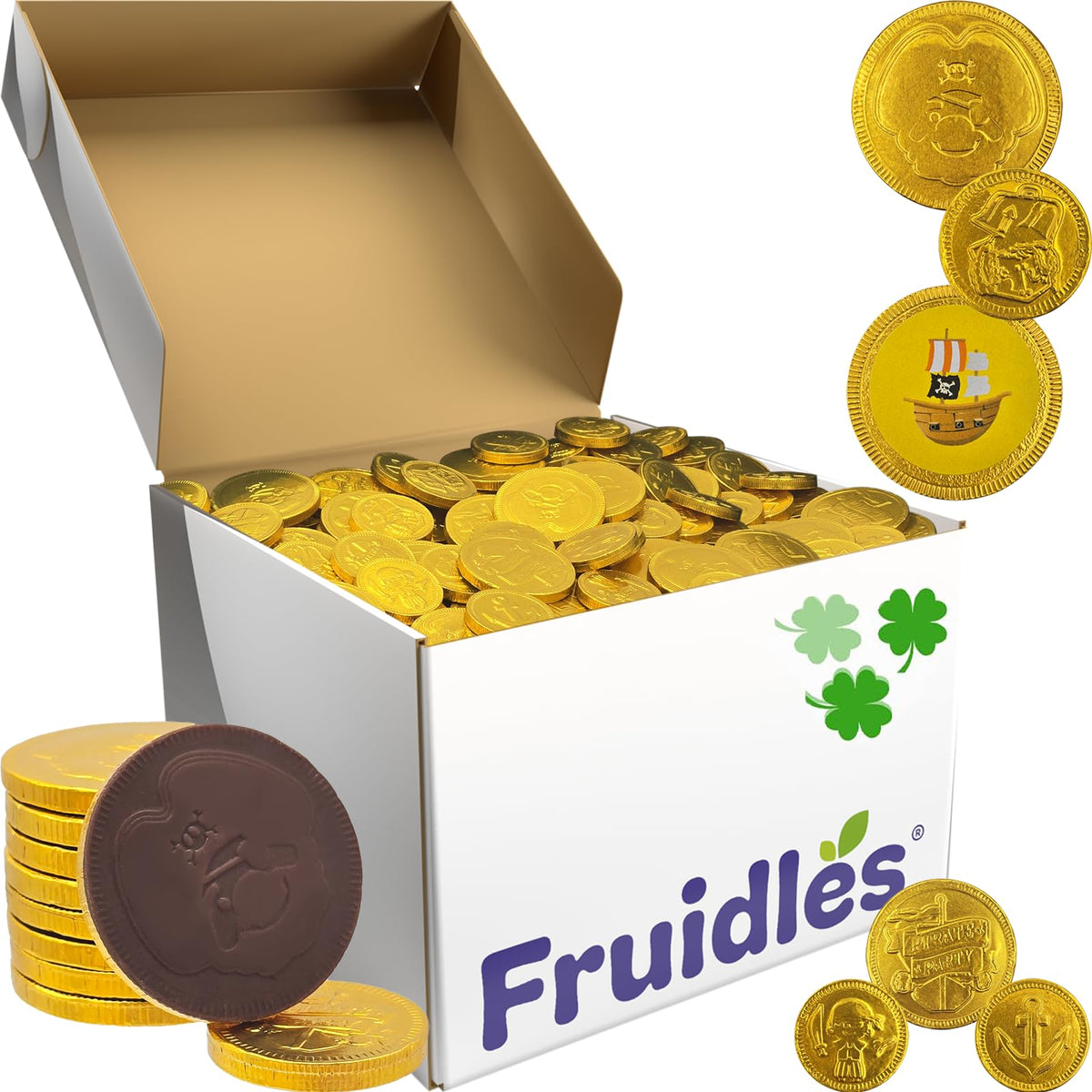 Fruidles St. Patrick's Pirate Design Belgian Milk Chocolate Coins, Kosher Certified Dairy, Non GMO (500 Coins)