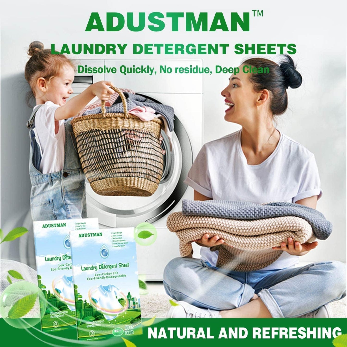ADUSTMAN Laundry Detergent Sheets (Strips),Breeze Hypoallergenic Eco-friendly Low Suds Liquidless Earth Friendly No Plastic Jugs (186 Count (pack