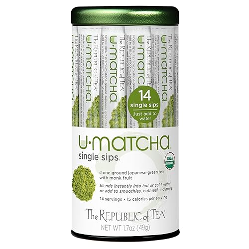 The Republic of Tea - Organic U•Matcha Single Sips, Naturally Caffeinated Matcha Green Tea Powder, 14 Packets