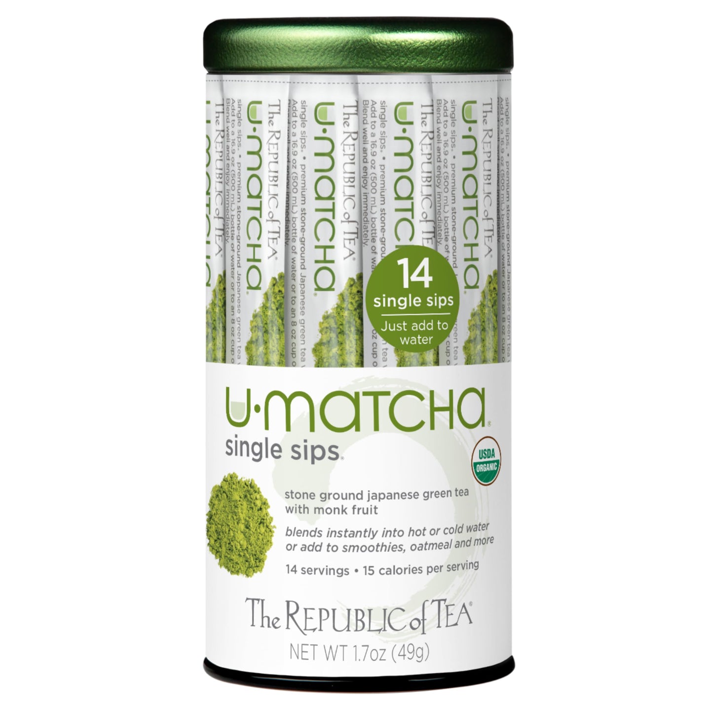 The Republic of Tea - Organic U•Matcha Single Sips, Naturally Caffeinated Matcha Green Tea Powder, 14 Packets