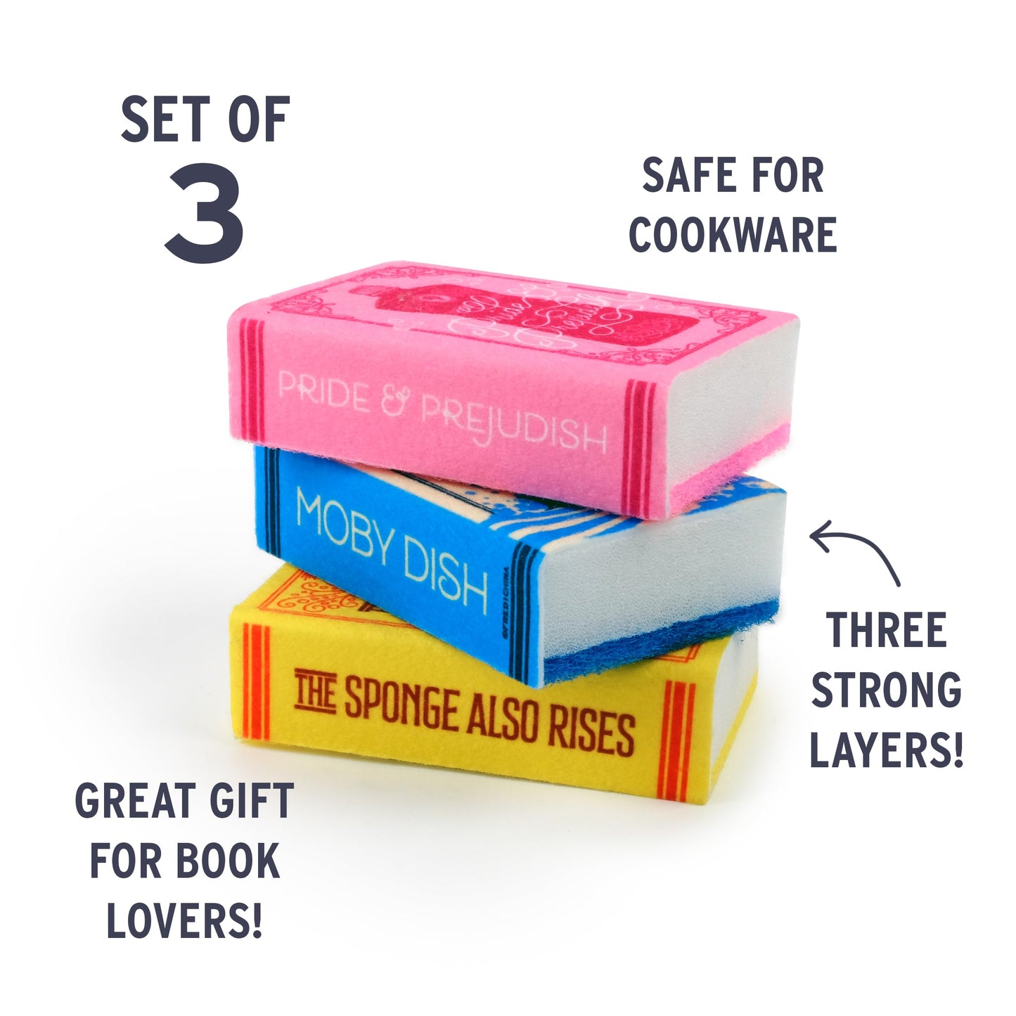Genuine Fred Neat and Novel, Book Kitchen Sponges, Set of 3