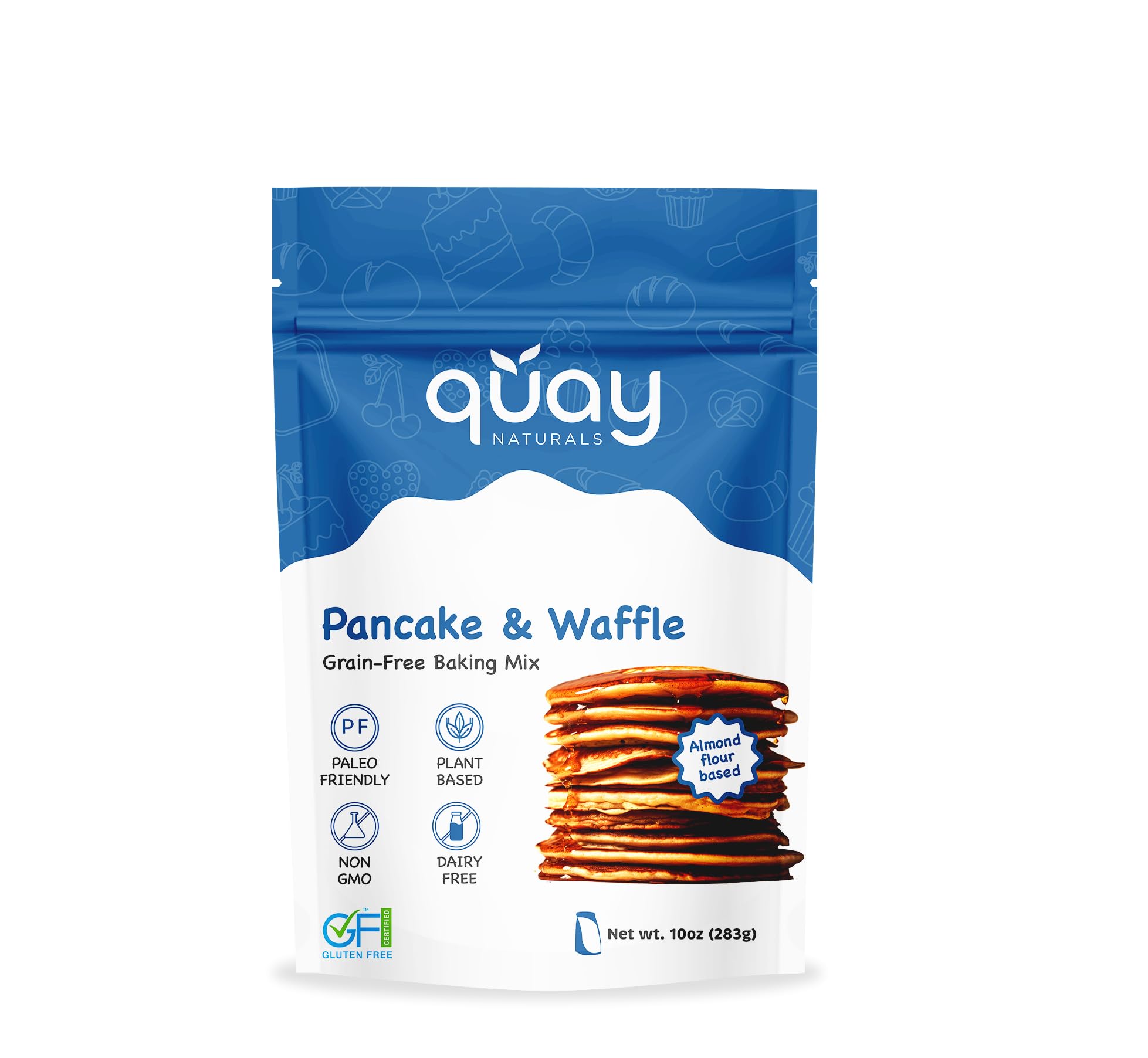 Quay Naturals Grain-Free Pancake & Waffle Mix - 10 oz | Gluten Free Almond Flour Baking Mix, Non-GMO, Dairy-Free, Vegan-Friendly, Light & Fluffy Gluten Free Flour for Easy Pancakes & Waffles