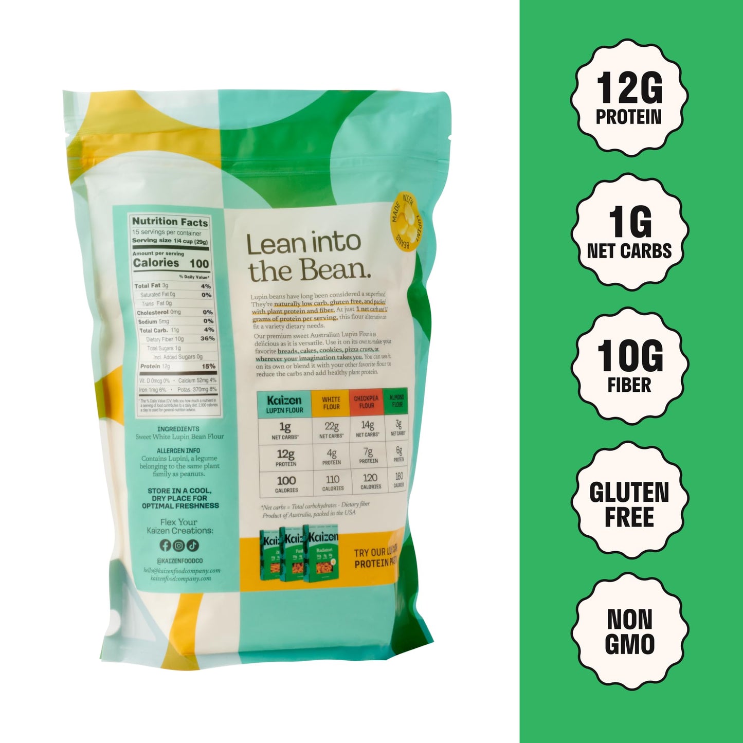 Kaizen Lupin Flour 2lbs - High Protein, Low Carb, Keto Friendly, Gluten Free Ground Lupini Flour - Non GMO, Vegan, Low Calorie, High Fiber Lupin Bean