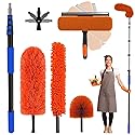 SKGPOLE 26 Foot High Reach Duster Kit with 5-20 ft Telescoping Extension Pole, High Ceiling Duster, Cobweb Duster, Window Squeegee, Feather Duster