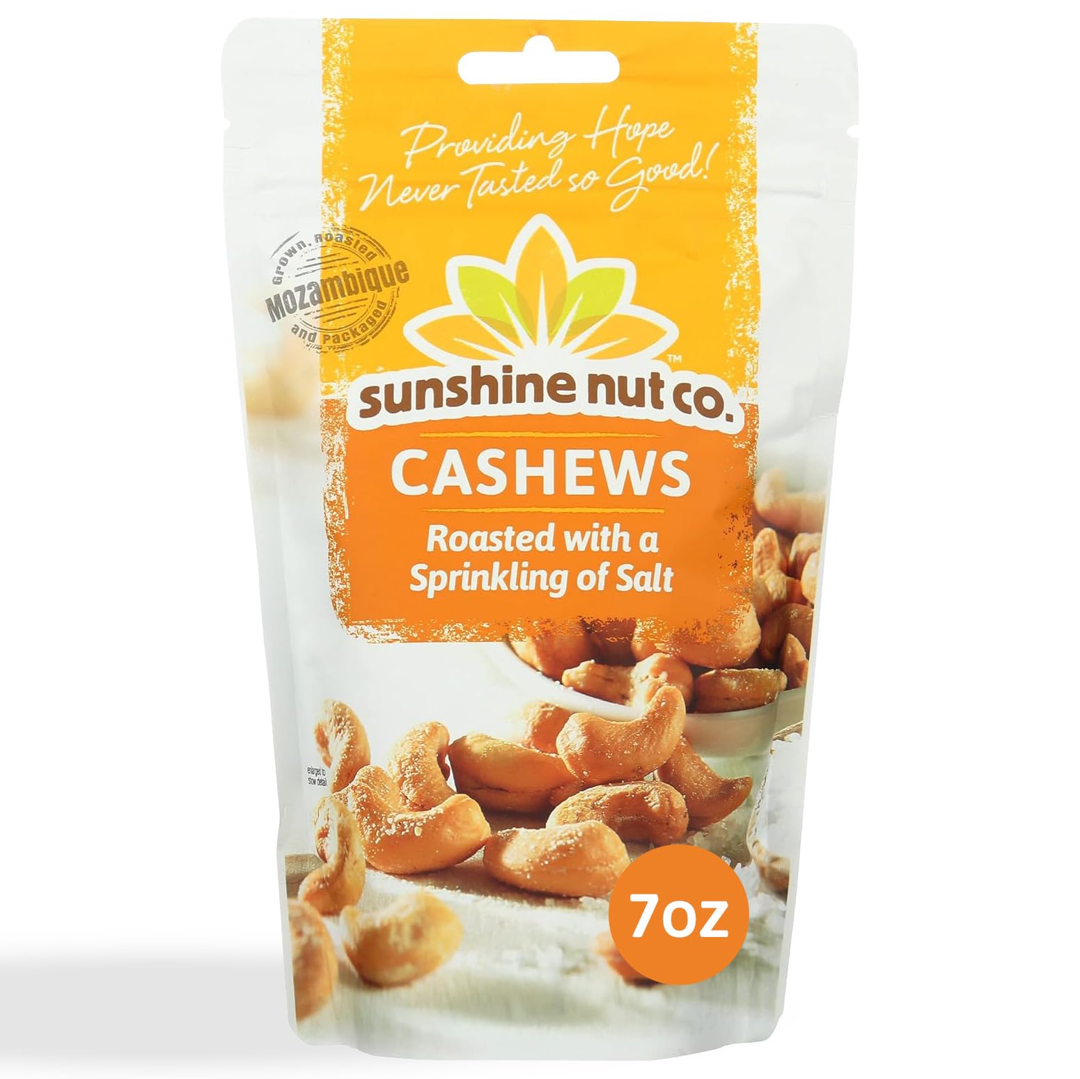 Sunshine Nut Company Whole Roasted Lightly Salted Cashews, Sprinkling of Salt Flavor, Single 7 oz. Bag, Gluten Free, Peanut Free and Vegan Individual