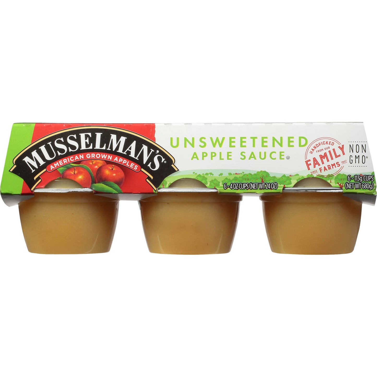 Musselman's Applesauce 6/4oz Cups (Pack of 6) (36 Cups Total) (Natural - Unsweetened)