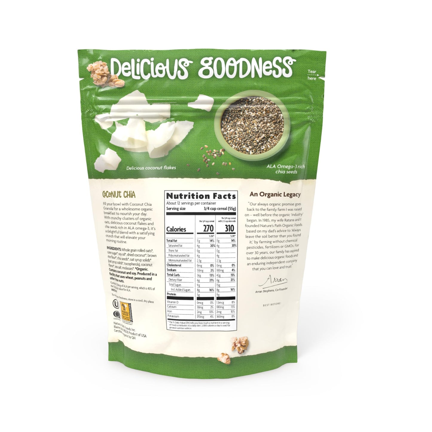 Nature's Path Organic Coconut Chia Granola, 24.7 oz (Pack of 1), Non-GMO