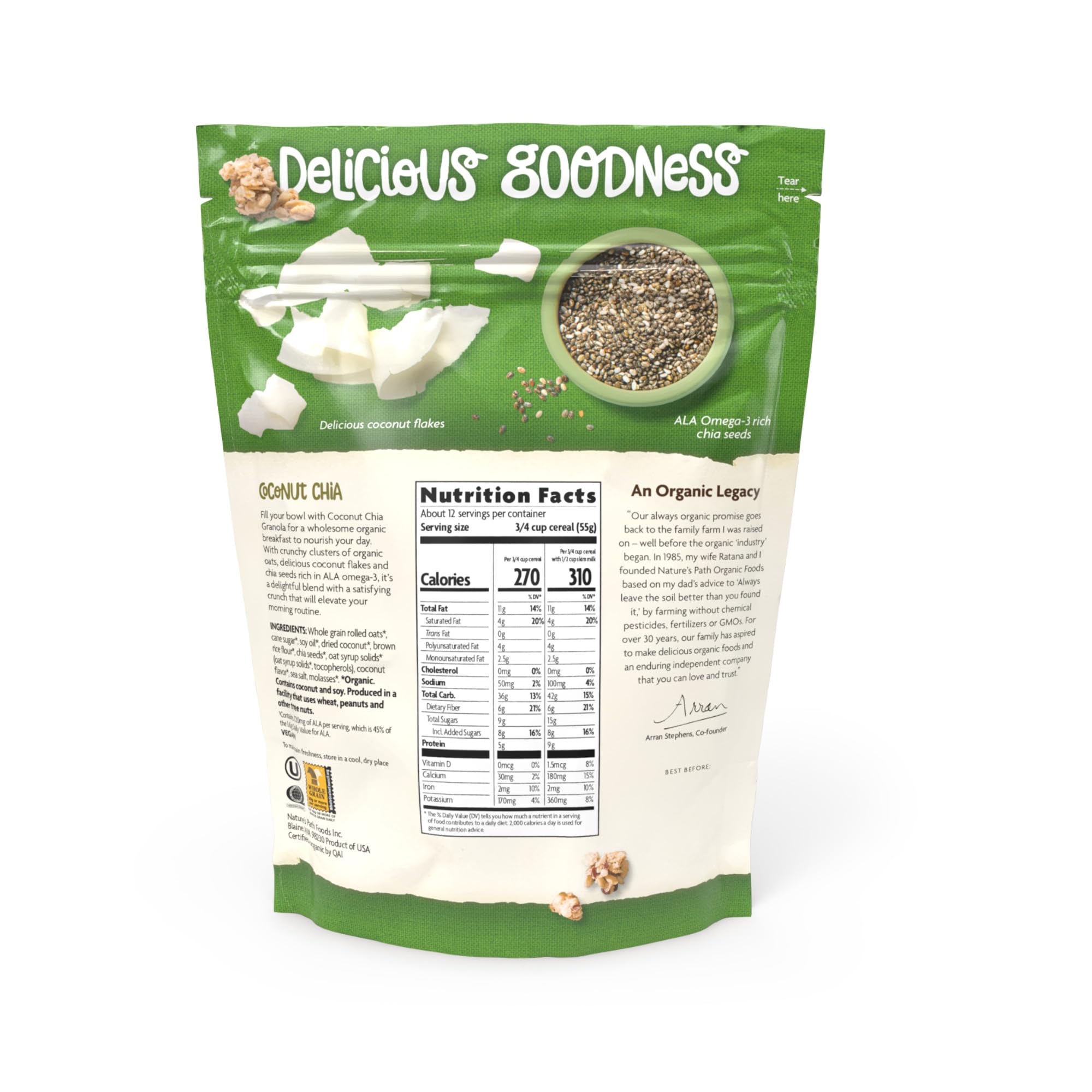 Nature's Path Organic Coconut Chia Granola, 24.7 oz (Pack of 1), Non-GMO