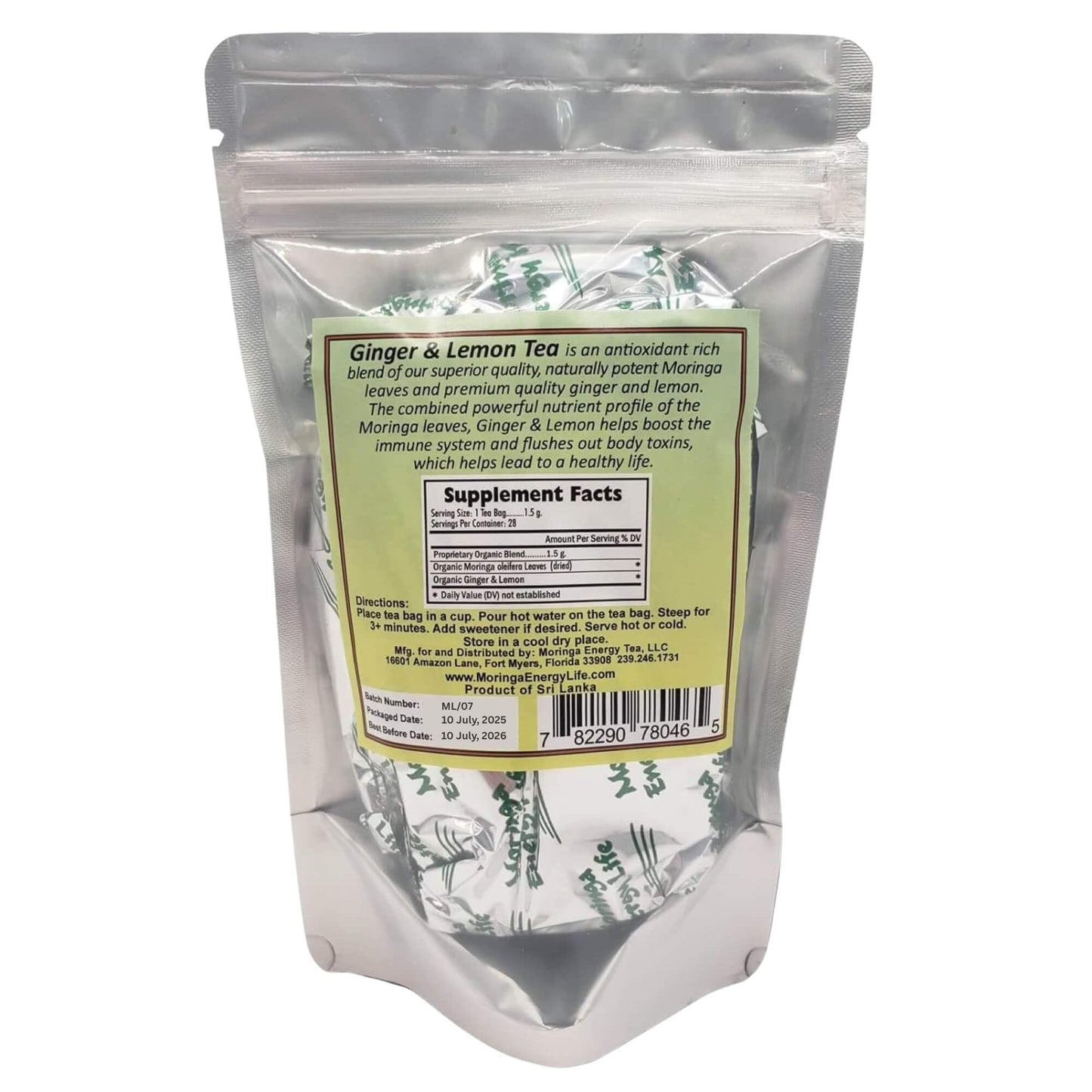 Moringa Ginger Lemon Tea 28 tea bags (Keto, Detox, Paleo, Vitamin & Minerals Booster, Vegan, Gluten-Free, Non-GMO, Caffeine-Free)