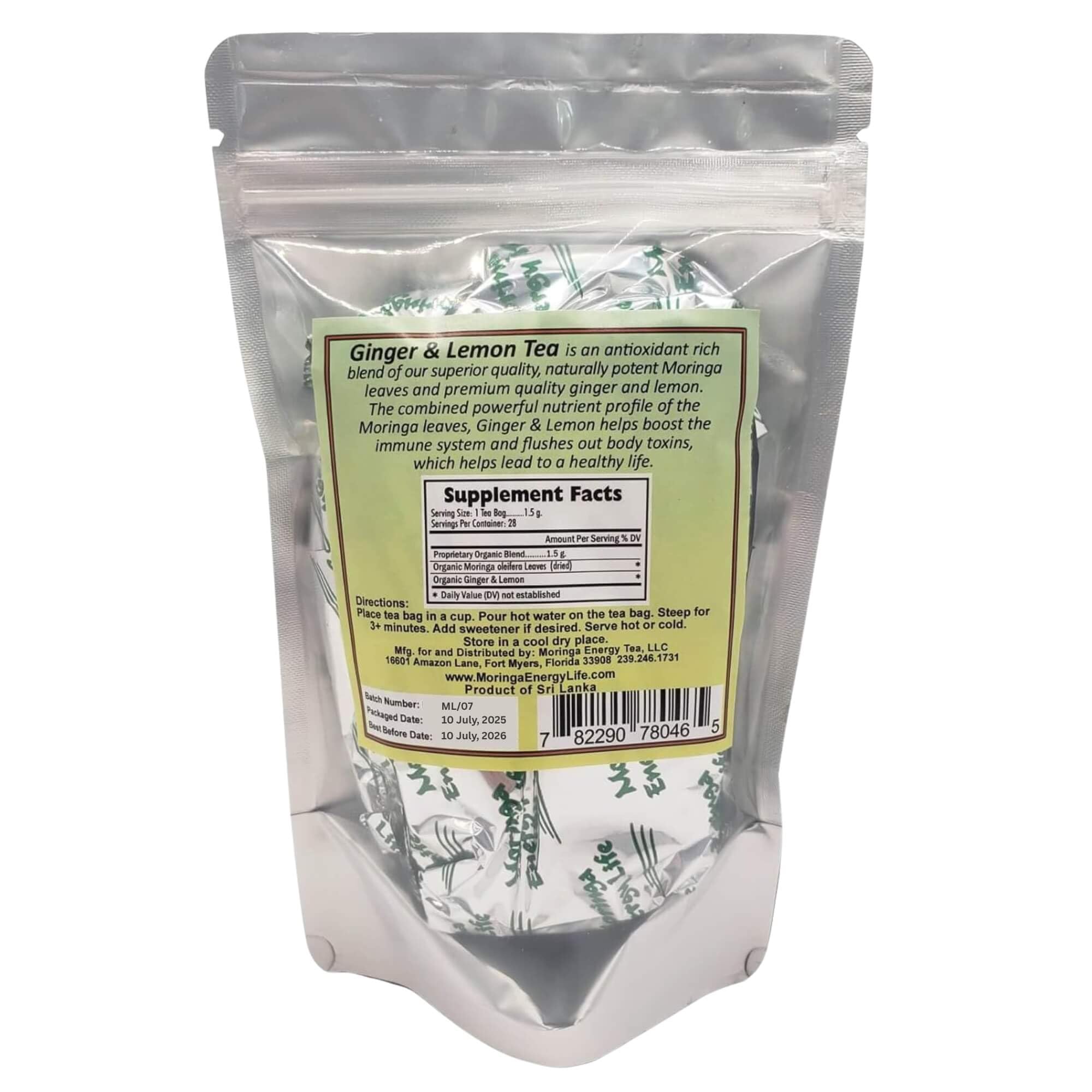 Moringa Ginger Lemon Tea 28 tea bags (Keto, Detox, Paleo, Vitamin & Minerals Booster, Vegan, Gluten-Free, Non-GMO, Caffeine-Free)