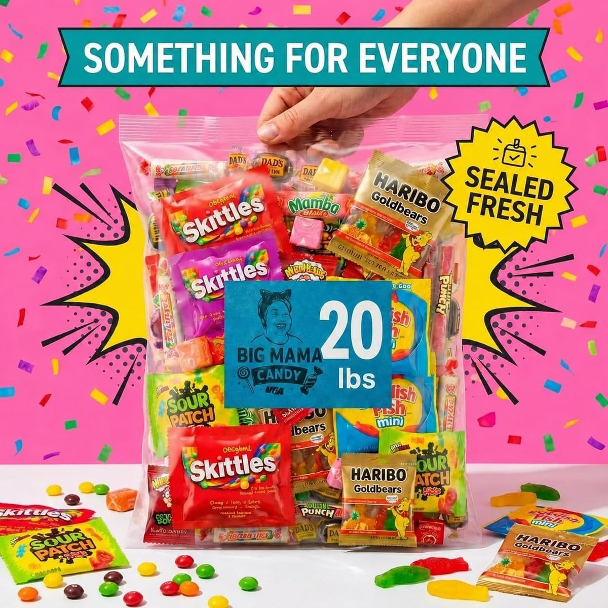 Big Mama Bulk Assorted Gummy Sour Candy Variety 15 lb Individually Wrapped