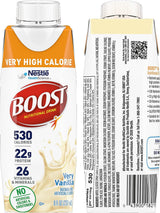 BOOST Very High Calorie Nutritional Drink Variety Pack, 12 Count - 4 Vanilla, 4 Chocolate, 4 Strawberry - 530 Calories per 8 fl oz Bottle
